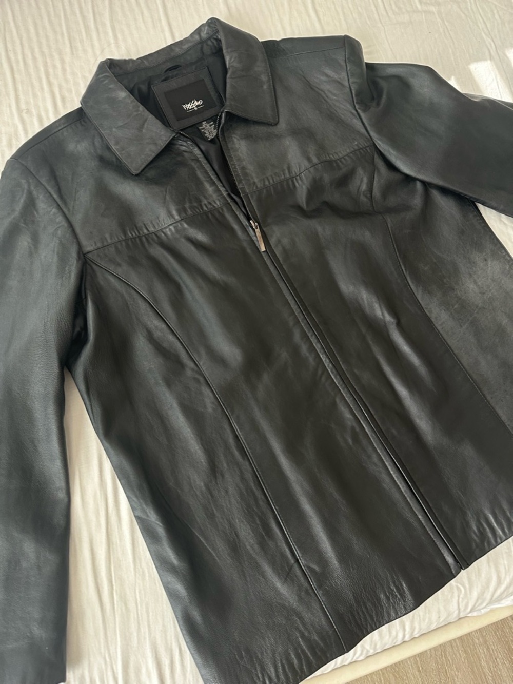 Genuine Leather Black Leather Zip Up Jacket - Unisex